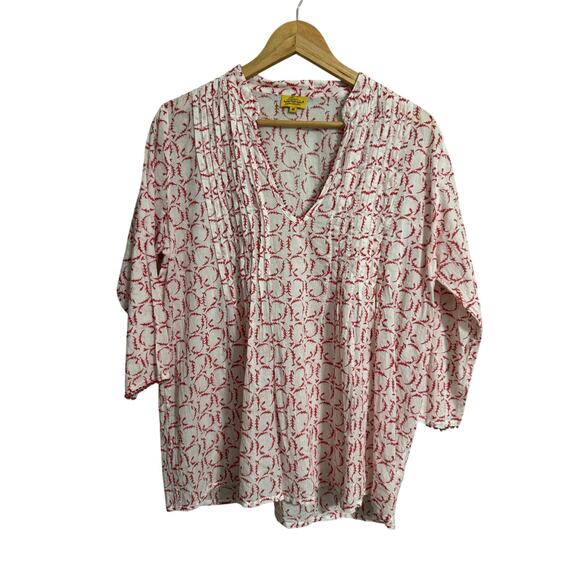 Roberta Roller Rabbit Cotton Blouse Tunic Seed Bead Blouse Size Medium - Picture 1 of 7